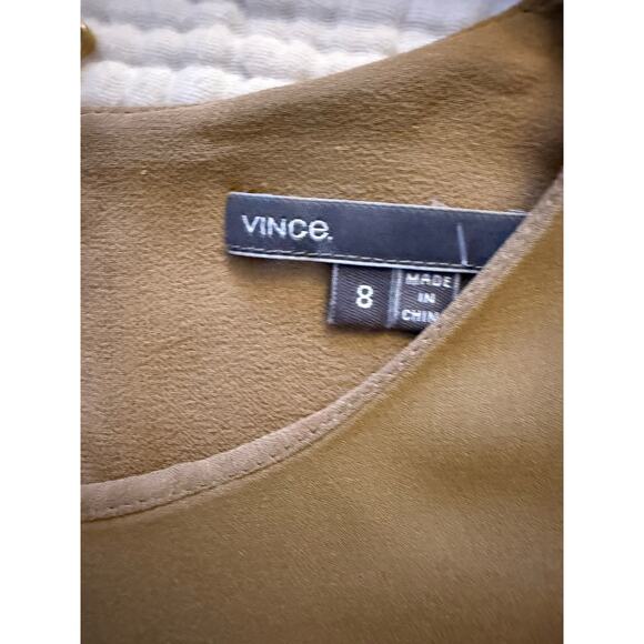 Vince Camel Tan 100% Silk Mini Shift Dress Minimalist Quiet Luxury Sz 8 - Picture 7 of 11
